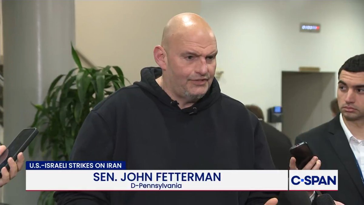 .U.S. Senator John Fetterman on killing of Iranian Supreme Leader Khamenei, after closed-door briefing: "The world is safer, and it's more just now…Why can't you just acknowledge that one of the most evil people on the face of the earth was erased? That's a good thing,"