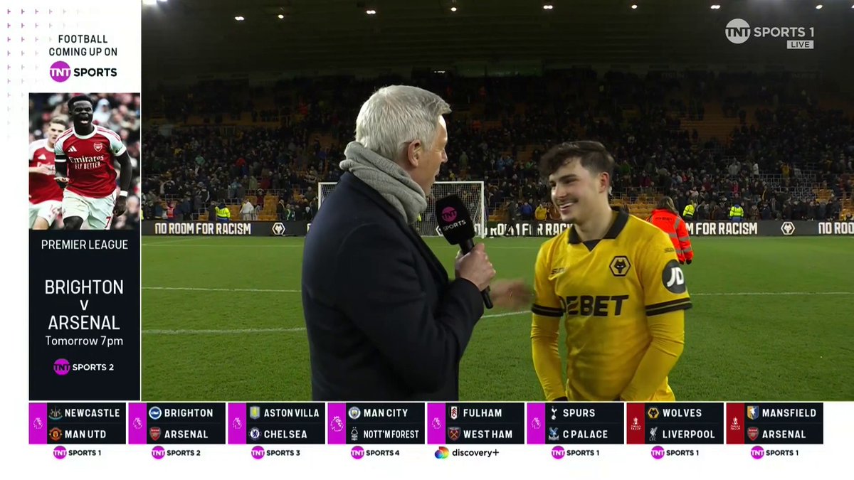 "Winning under the lights with our fans, it's unbelievable!" Rodrigo Gomes on a night to remember for Wolves as they beat Liverpool 👏 🎙 Matt Smith | 📺 TNT Sports & discovery+ UK