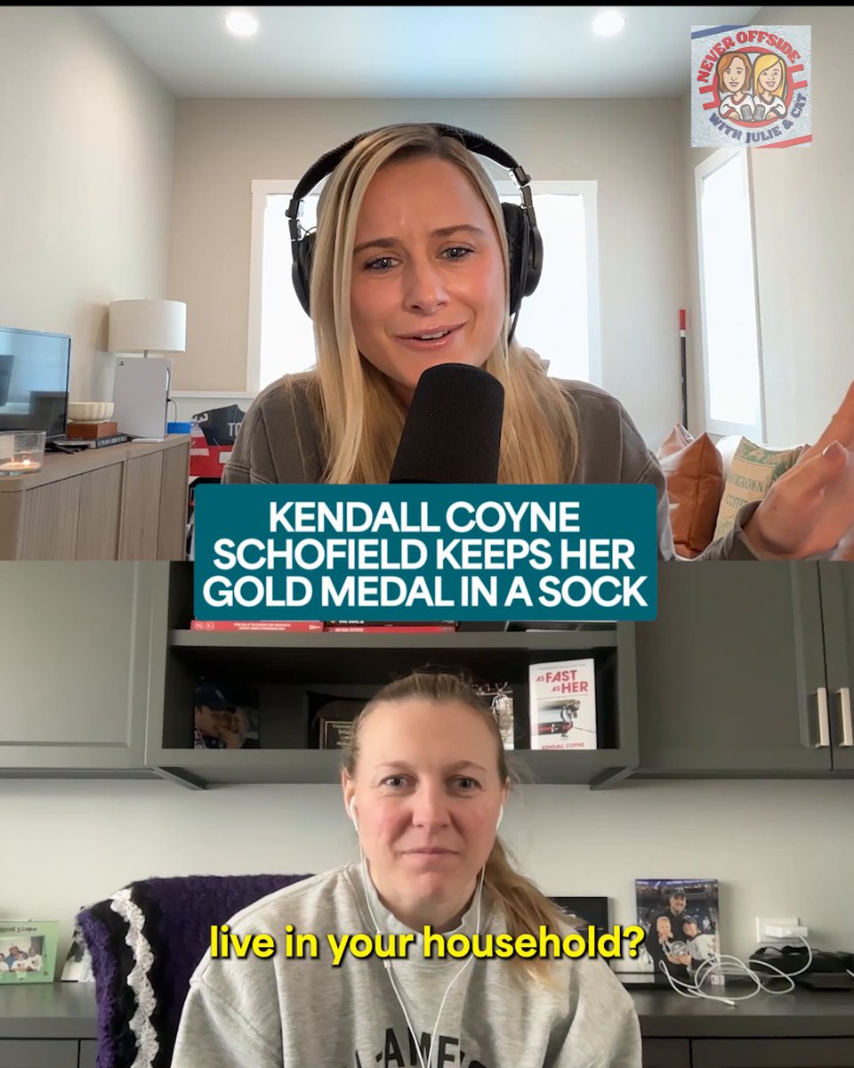 Kendall Coyne Schofield keeps her gold medal...in a sock?! 🏅 Listen to the newest episode of Never Offside with Julie Petry & Cat (Belanger) Toffoli featuring Kendall Coyne Schofield ➡️