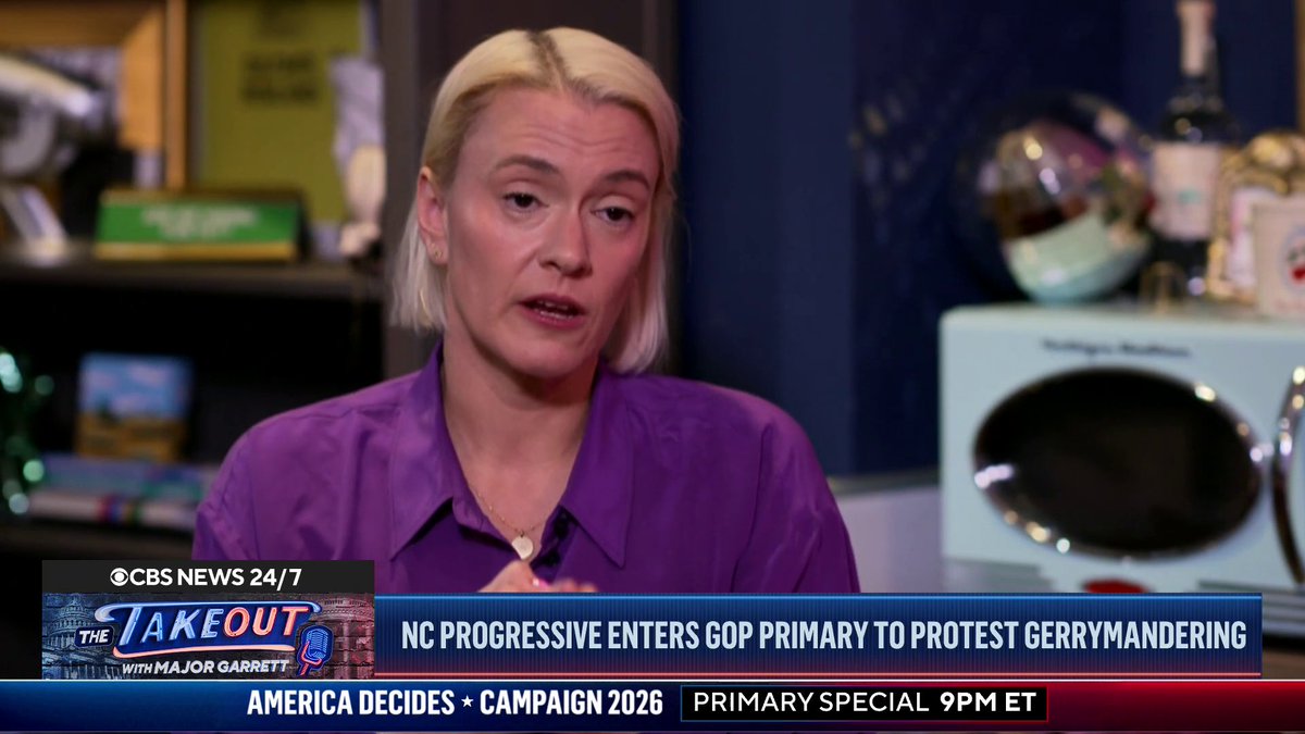 A self-described progressive is on the ballot in North Carolina today as a Republican rather than a Democrat. Kate Barr switched parties to run in the GOP primary for the state’s 14th congressional district, telling CBS News’ Major Garrett she’s protesting partisan gerrymandering in a state she argues is politically purple. Incumbent Rep. Tim Moore, her primary opponent, says the move is intended "to deceive or fool Republican voters," and adds, "I mean, that's fraud at that point."