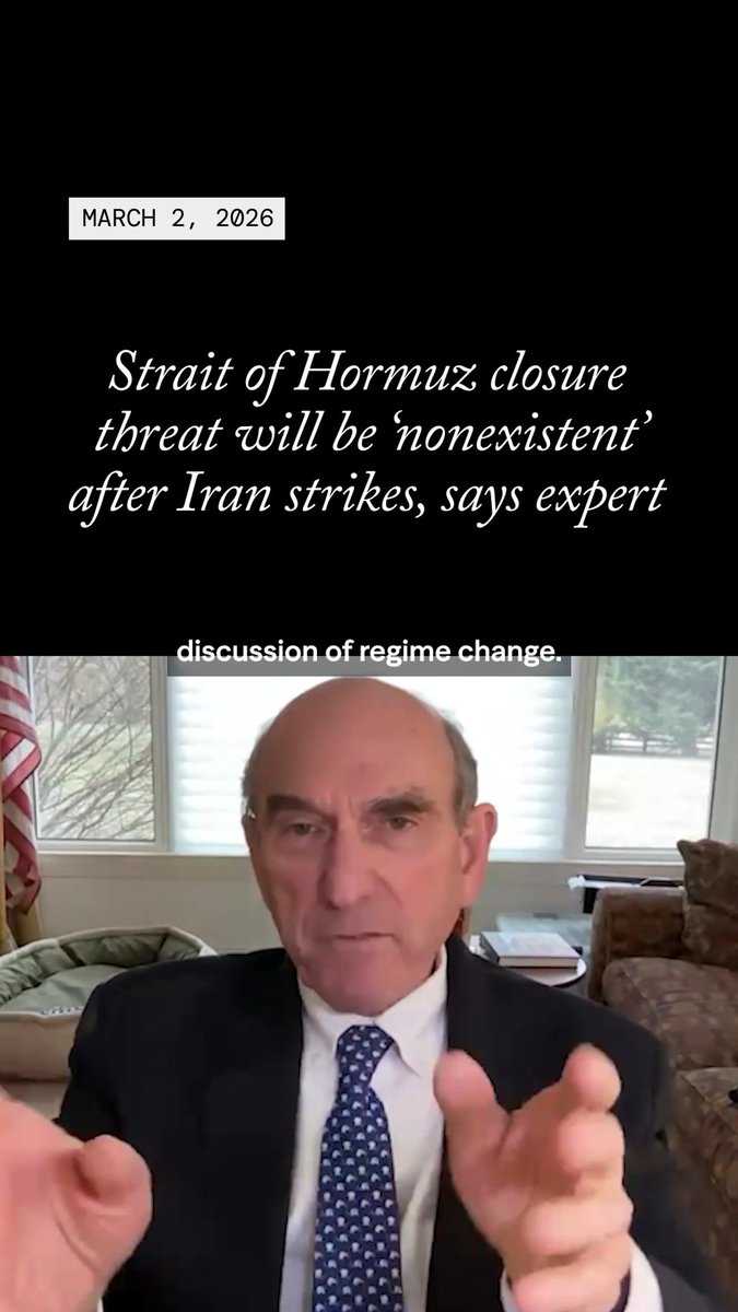 “The fact that Iran doesn’t have a Navy when we’re done with this means that the threat of closing the Strait of Hormuz will actually be nonexistent,” says CFR Middle East expert Elliott Abrams, while noting that the strikes on Iran will result in a changed regime. 🔗 Watch the full conversation: