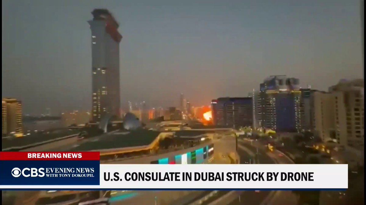 No one was injured when a suspected Iranian drone hit the parking lot of a U.S. consulate in Dubai, sparking a fire. Qatar has announced the arrest of what it said were two cells operating in Doha for Iran's Revolutionary Guard.