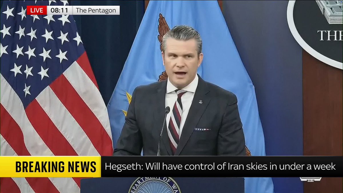 A U.S. submarine sunk an Iranian warship in international waters, says U.S. defence secretary Pete Hegseth. He says it's the "first sinking of an enemy ship by a torpedo since the Second World War". Iran latest 🔗 📺 Sky 501