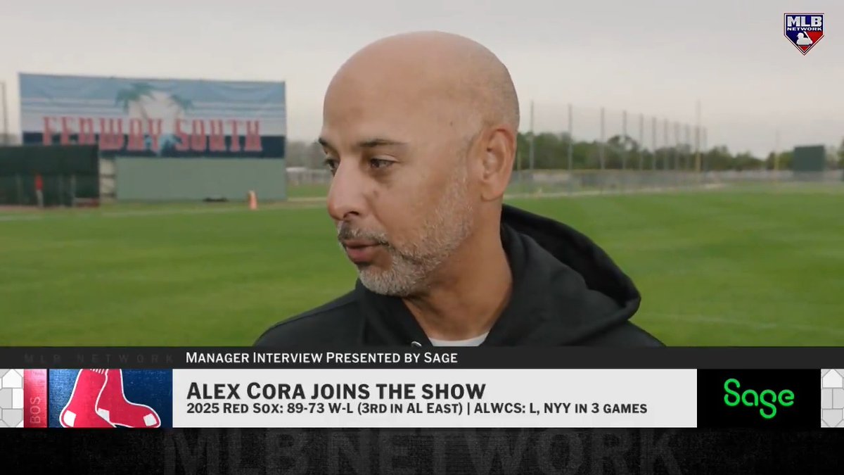The top of the Red Sox' batting order, according to Alex Cora: 1. Roman Anthony 2. Trevor Story 3. Jarren Duran MLB Network + Sage USA