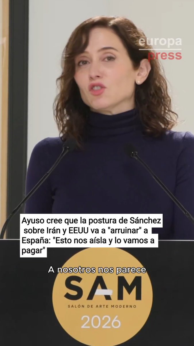 Ayuso cree que la postura de Sánchez sobre Irán y EEUU va a "arruinar" a España: "Esto nos aísla. ¿Quién va a pagar todo este daño? Ya está bien de elegir los intereses propios contra los intereses de todos los españoles"