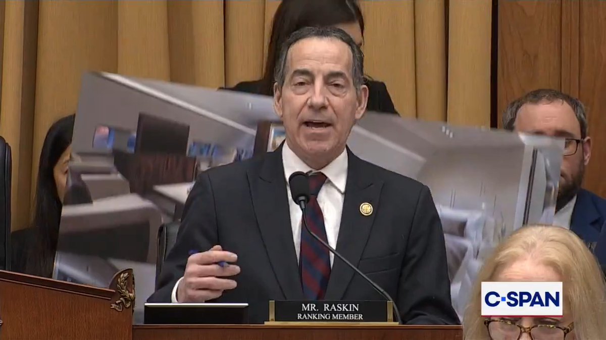.Rep. Jamie Raskin to DHS Secretary Kristi Noem: "Apparently when your special blanket, your blankie, was left on one of the government jets and not transported over to the new one, your special govt employee, Corey Lewandowski, chivalrously stepped forward to fire the pilot - mid air!"