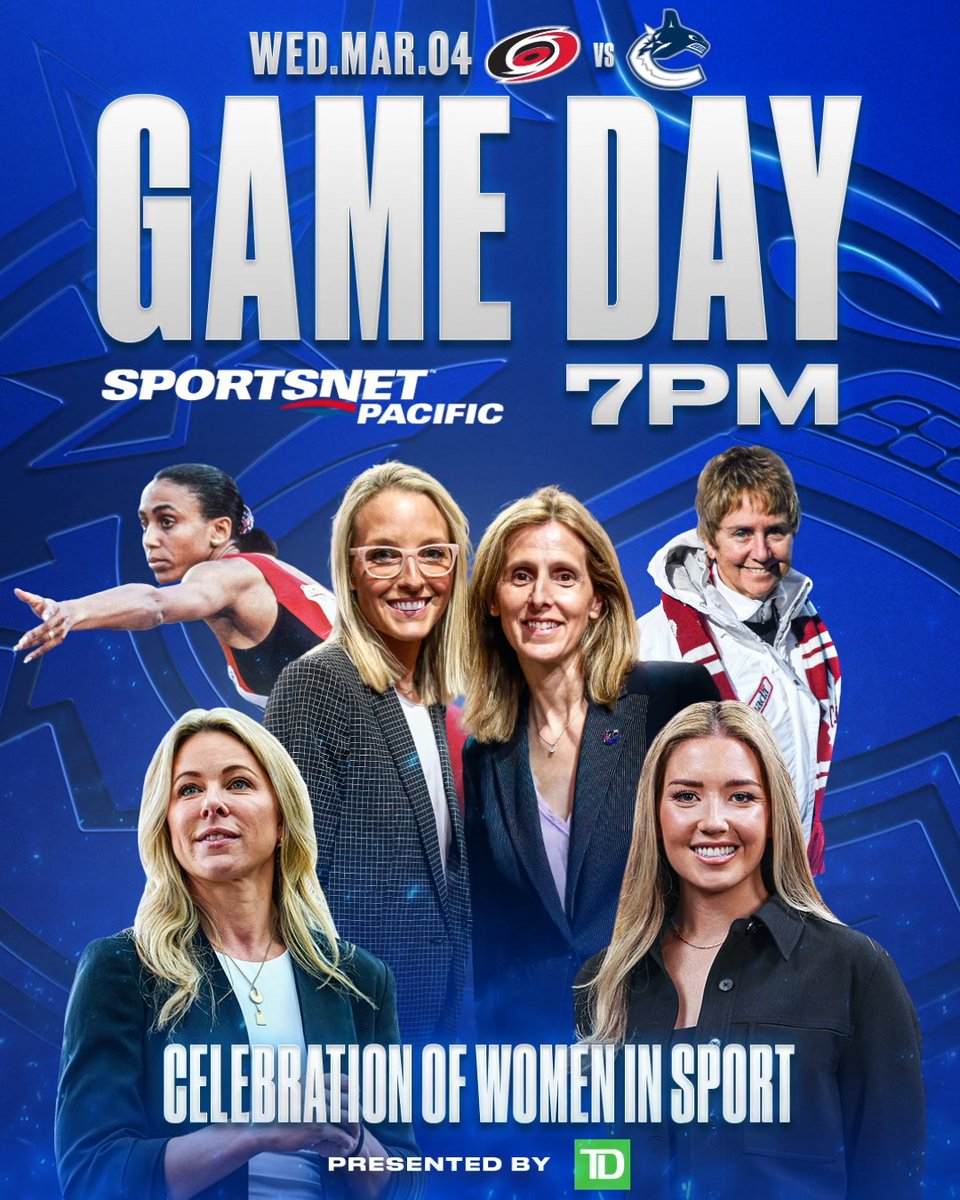 A celebration of the amazing Women in Sports! 🆚 Carolina Hurricanes ⏰ 7:00 PM PT 📍 Rogers Arena 📺 Sportsnet Pacific 📻 Sportsnet 650 Presented by TD (Canada) BUY TICKETS |