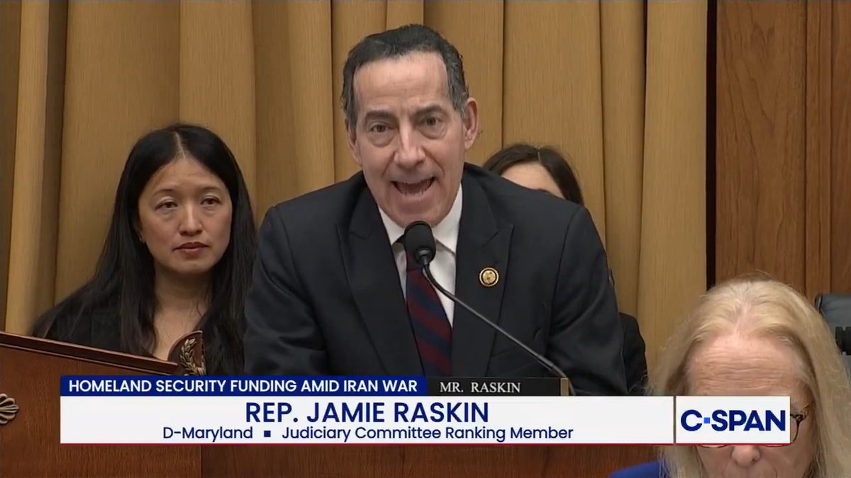 .Rep. Jamie Raskin: "We're fighting for American citizens, Madam Secretary—" DHS Secy. Kristi Noem: "Today you are." Raskin: "—Because your ICE agents shot them in the face, and killed them!"