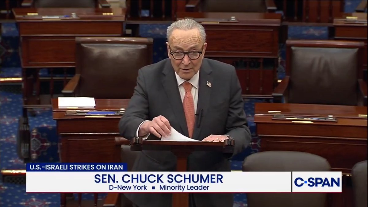🚨🇺🇸🇮🇷 Sen. Schumer calls it a war, even if the White House won’t. Congress narrative is starting to push back, and it’s only day 5.