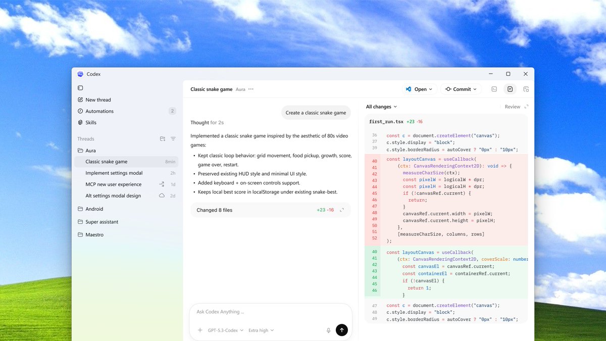 The Codex app is now on Windows. Get the full Codex app experience on Windows with a native agent sandbox and support for Windows developer environments in PowerShell.