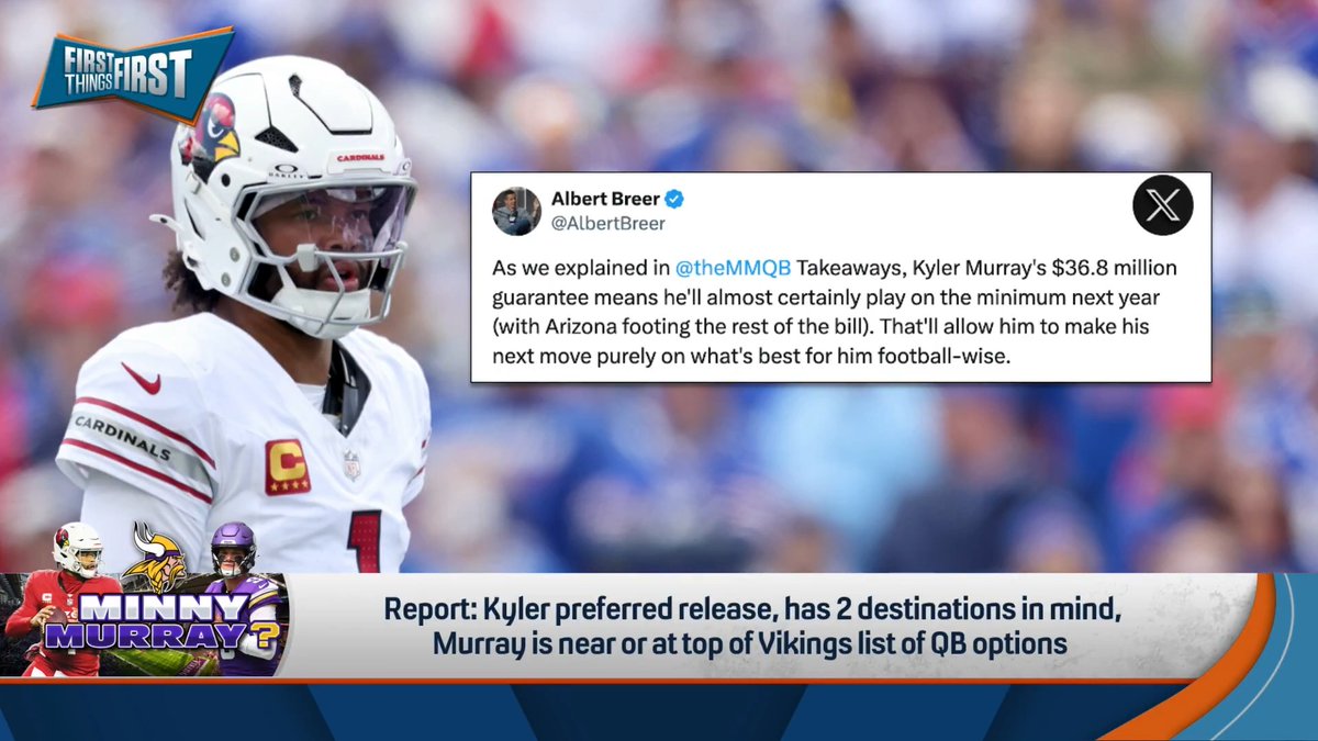 “If you bring in Kyler, you’re pretty much admitting you’re done with JJ McCarthy.” Chris Broussard thinks Murray would likely be the worst QB in the division if the Vikings get him: