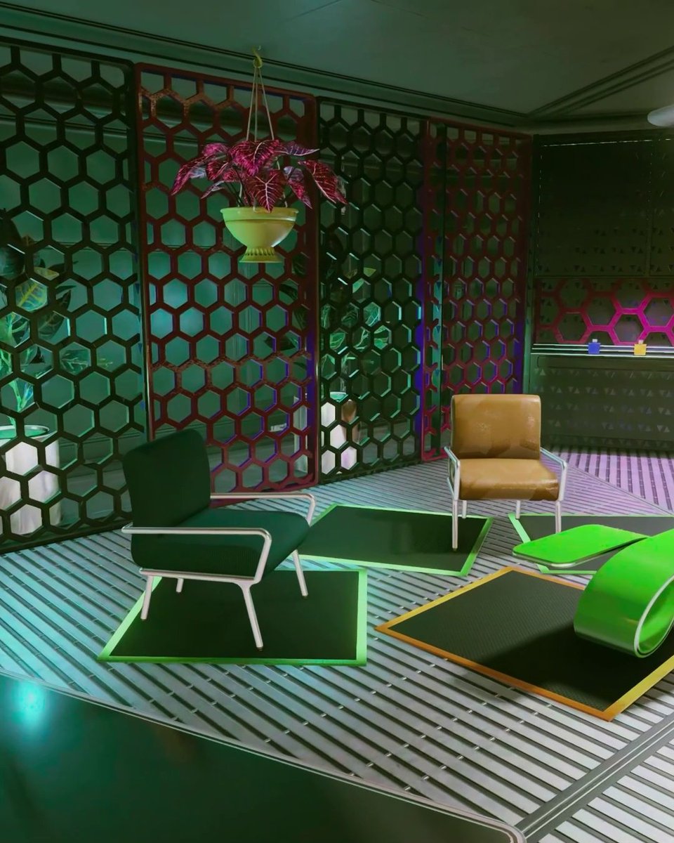 Furniture and decorations designed to make a scene. This Creation by Star_Pegasus brings bold hues, light-catching metallics, and organic textures to your outpost or ship. Check it out here: