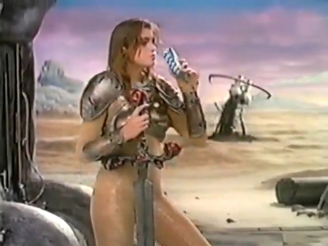 In this 1986 Japanese TV commerical, Cindy Crawford starred as a Conan-inspired female barbarian for Pocari Sweat