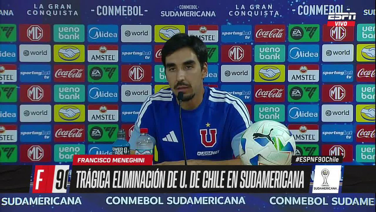 "NO JUGAMOS PARA NADA BIEN" Francisco Meneghini, DT de la U. de Chile, fue autocrítico tras la derrota ante Palestino en la CONMEBOL #Sudamericana. Mira #ESPNF90Chile en el Plan Premium de #DisneyPlus.