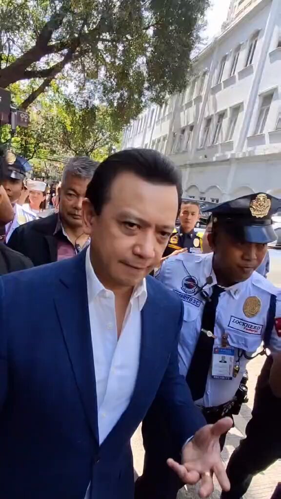 Former senator Antonio Trillanes IV files criminal complaints at the DOJ vs. 18 “ex-marines,” Atty. Levito Baligod, ex-congressman Mike Defensor, Lorraine Badoy, Cathy Binag over his supposed receipt of $2 million for investigators of the ICC. | via Jonathan Cellona, ABS-CBN News