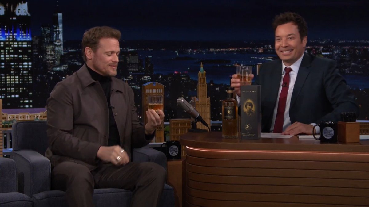 .Sam Heughan and Jimmy toast to the final season of Outlander Universe with the Jamie Fraser Collection, a new whiskey from Sassenach Spirits! #Outlander #FallonTonight