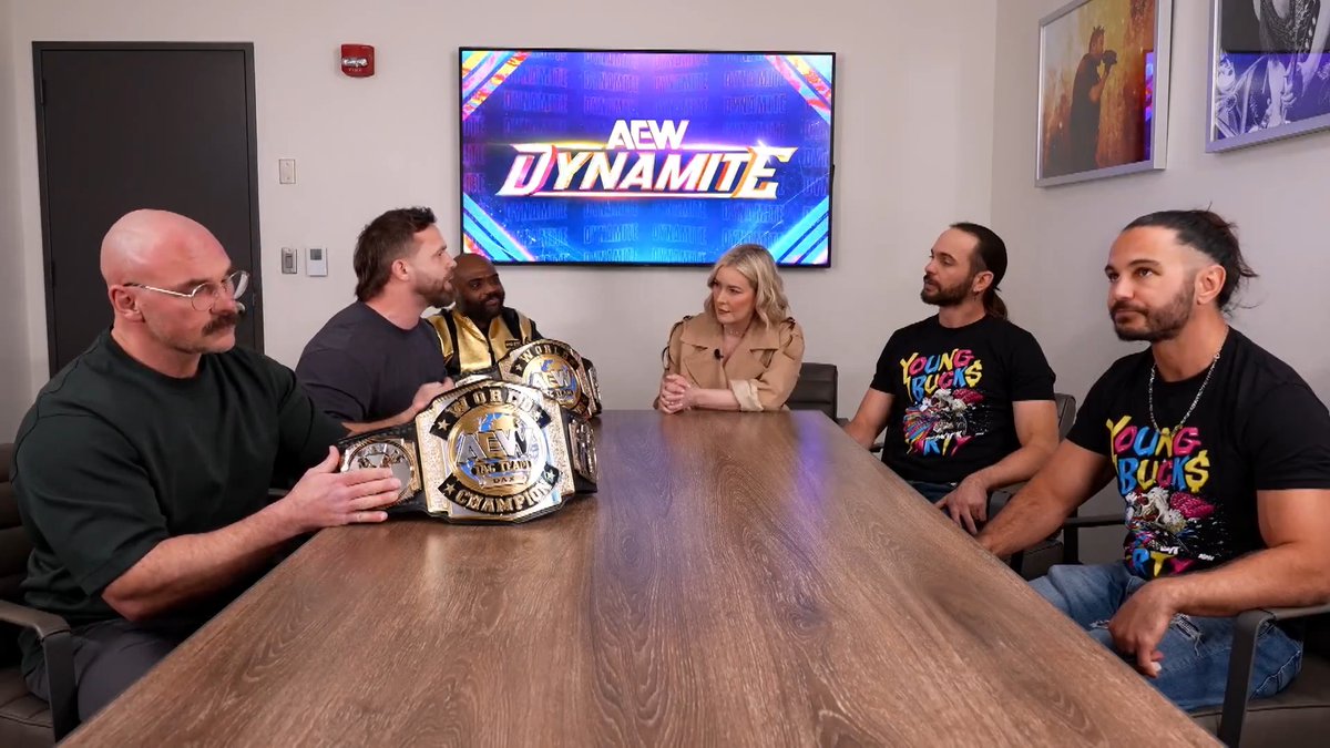 The @YoungBucks are on a personal warpath as they prepare to battle FTR for the #AEW World Tag Team Titles at #AEWRevolution after Dax and Cash attacked their family! Here's an extended look at the face-to-face confrontation between both teams on Wednesday night's #AEWDynamite.