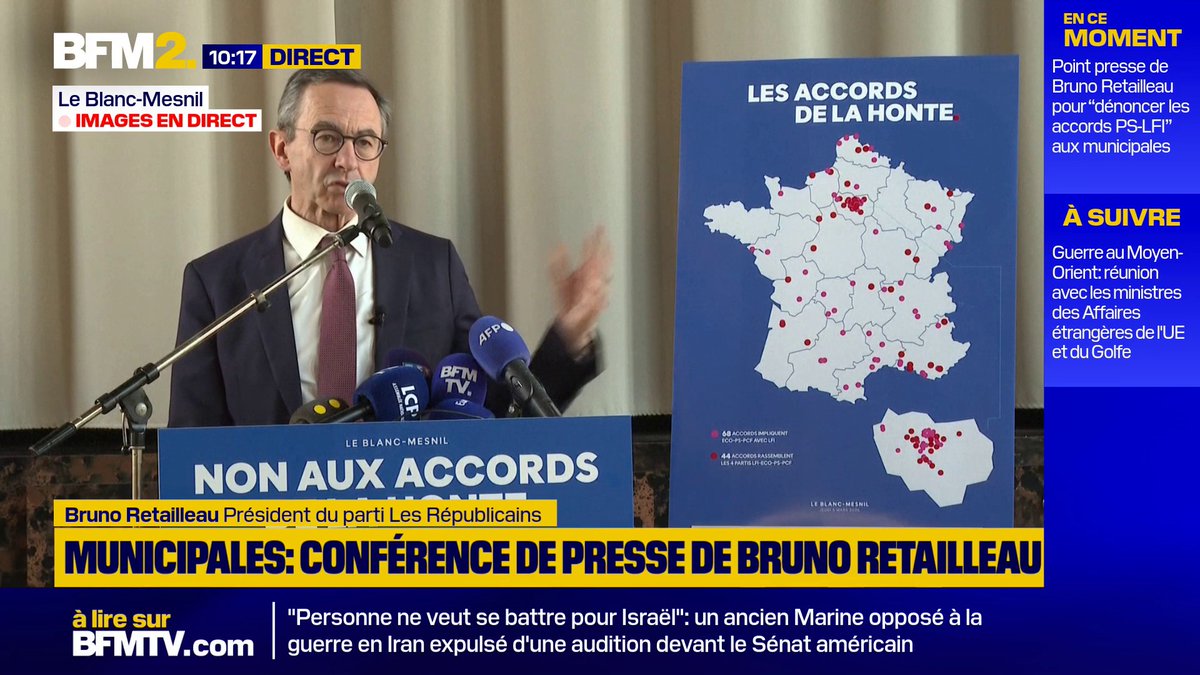 💬 "C’est une bande de tartuffes" "Accords de la honte": le président des LR Bruno Retailleau dénonce "l’hypocrisie" des partis de gauche qui s'allient à La France insoumise pour les élections municipales #BFM2