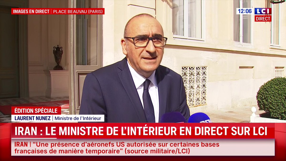 🔴 Iran : le ministre de l’Intérieur s’exprime sur LCI 🗣️ "Il y a lieu d’être extrêmement vigilant sur la protection des intérêts de l’opposition iranienne sur le territoire national... Des protections physiques sont mises en place le temps que durera la crise" : Laurent Nuñez