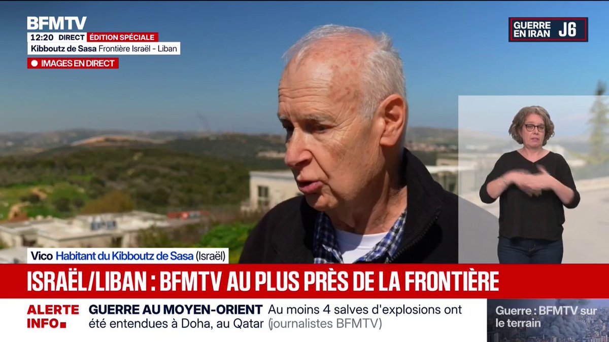 💬 Guerre au Moyen-Orient: "Je ne pense pas qu'Israël ait l'intention d'annexer le Sud-Liban" ➡️ Vico, habitant du kibboutz de Sasa, à la frontière entre Israël et le Liban
