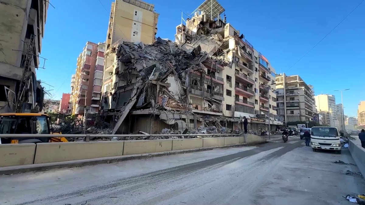 A bulldozer cleared rubble in southern Beirut, Lebanon, following Israeli airstrikes. Israel issued evacuation warnings for a large area of southern Lebanon amid escalating tensions in the region