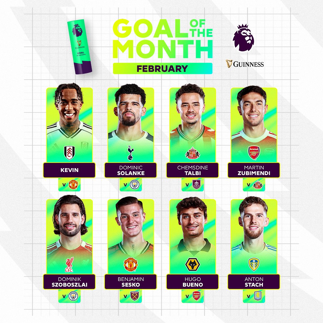 A shortlist you're going to want to watch 🍿 Get voting for February's Guinness Goal of the Month ⚽️