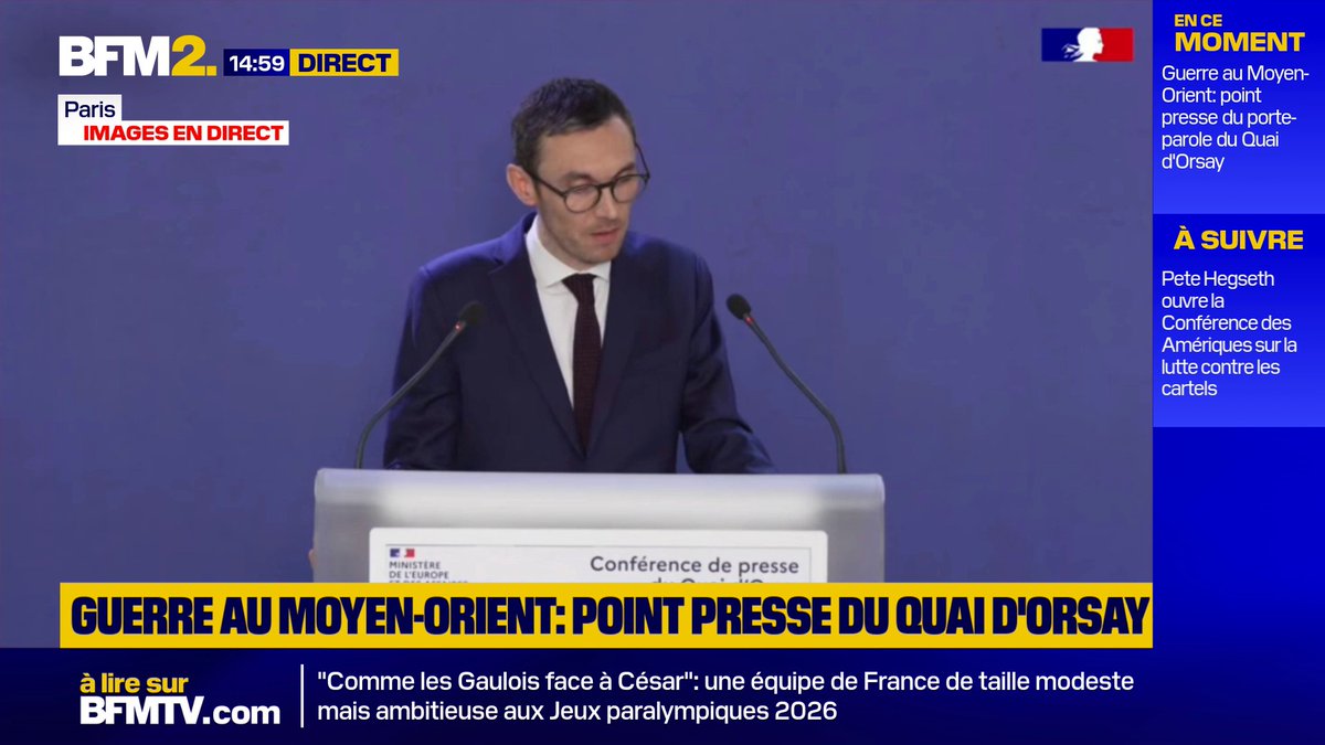 Guerre au Moyen-Orient: "Dans un contexte de négociation bloquée, la responsabilité première de ces frappes incombe à l'Iran" rappelle le Quai d'Orsay #BFM2