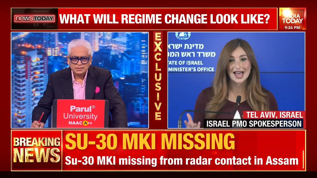 #EXCLUSIVE | "President Trump and Prime Minister Benjamin Netanyahu - בנימין נתניהו are clearly very much aligned in terms of taking down this threat, a threat that has called for the annihilation of both of our countries": Israel PMO spokesperson Shosh Bedrosian #IsraelIranWar #IsraelIranConflict #USIranConflict #NewsToday | Rajdeep Sardesai