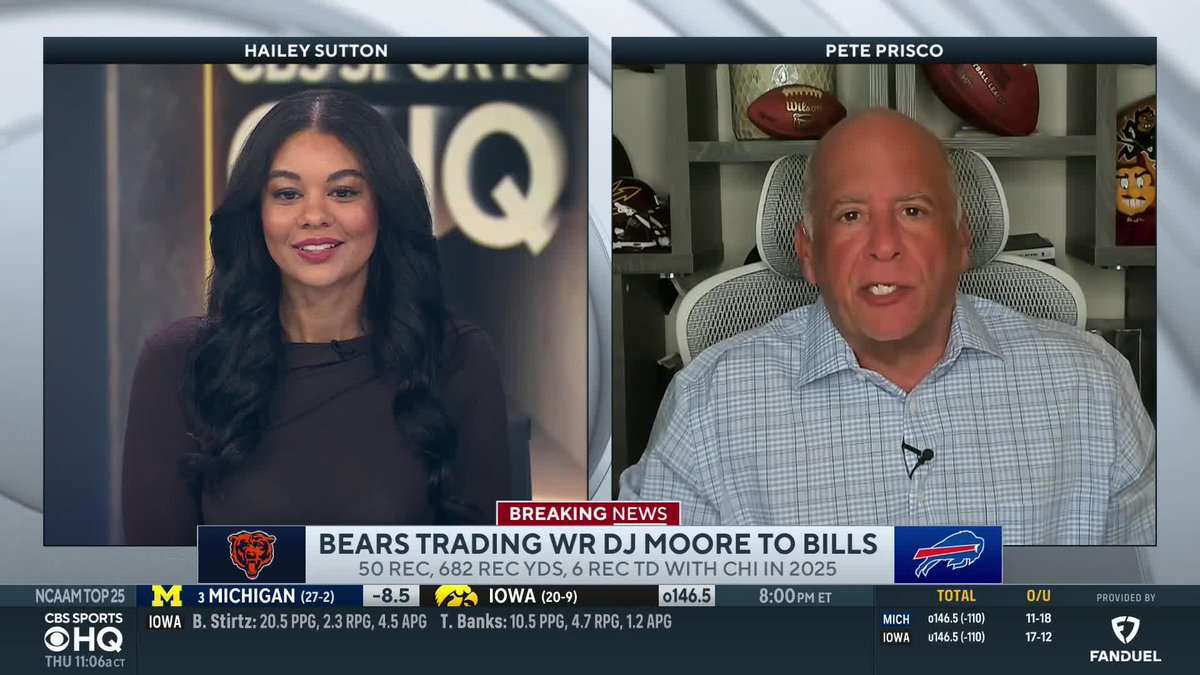 "I don't love it ... I know why they did it, I just dont know if he is the answer to their receiver problems." @priscoCBS on Bears and Bills finalizing a trade for DJ Moore.