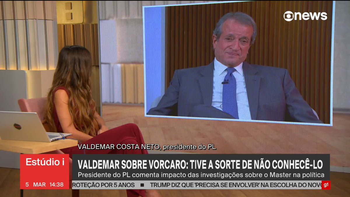 Valdemar Costa Neto diz que “teve a sorte” de não conhecer Daniel Vorcaro. “Um deputado ou um senador, eu não me lembro, me convidou para ir em um jantar na casa do Vorcaro. Eu disse que não”, contou o presidente do PL. #Estúdioi ➡ Assista à #GloboNews: