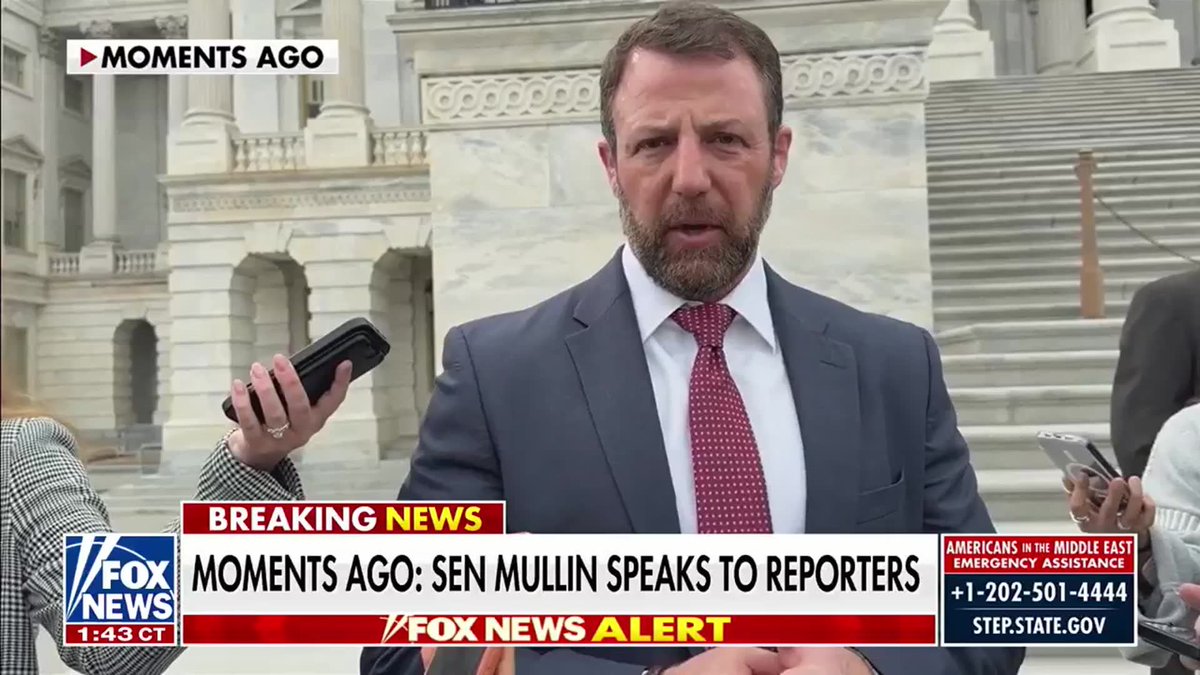 BILL MELUGIN: "Senator Fetterman says he's going to vote for you. Do you expect other Democrats to vote for you?" MULLIN: "We're going to try to earn everybody's vote... My focus is to keep the homeland secured." Bill Melugin