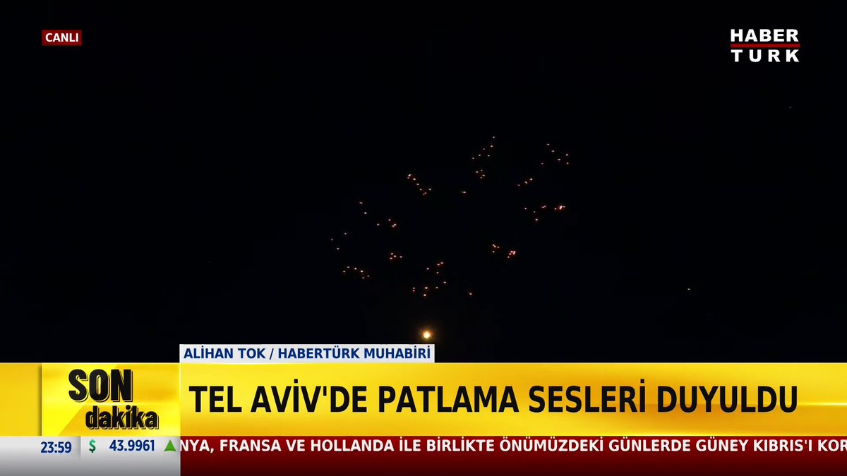 #SONDAKİKA - Tel Aviv'e füze saldırısı başladı. Tel Aviv'de art arda şiddetli patlamalar meydana geldi. Habertürk Muhabiri Alihan Tok(Alihan Tok) anlattı, Kameraman Mehmet Selman Bektaş(selmanbektas) görüntüledi. İşte o anlar.