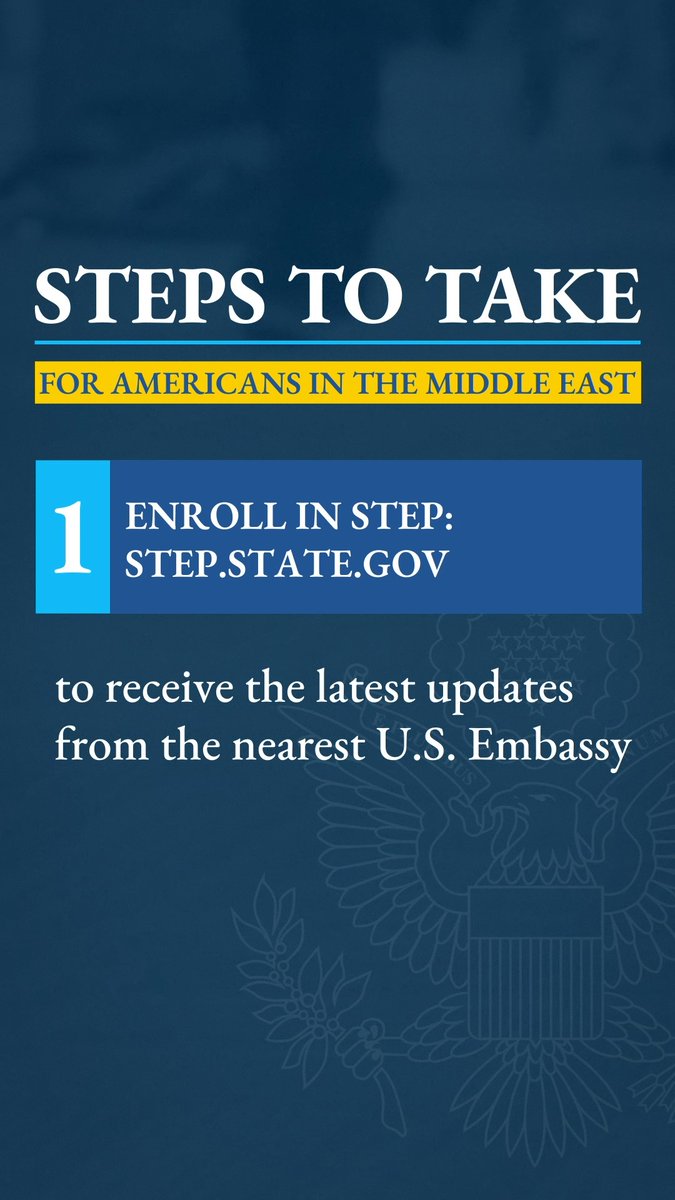 Americans in the Middle East who need consular assistance can enroll to receive the latest updates at or call the 24/7 State Department task force at +1-202-501-4444.
