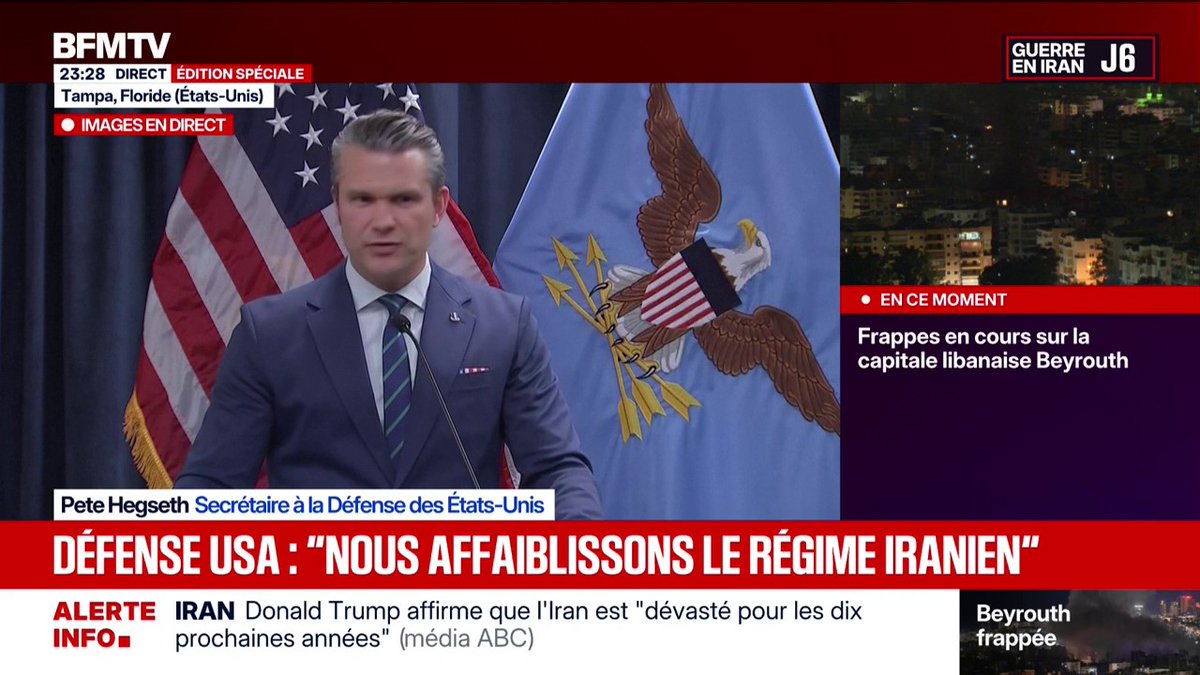 Guerre en Iran: "Ils ne savent pas à qui ils ont affaire, ils ne devraient pas nous sous-estimer", déclare Pete Hegseth, secrétaire à la Défense américain