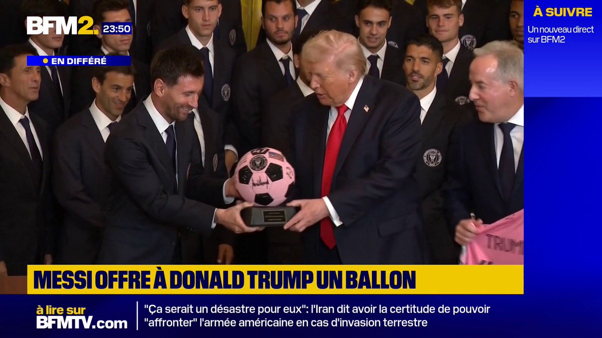 Leo Messi offre à Donald Trump un ballon signé et un maillot de l'Inter Miami #BFM2