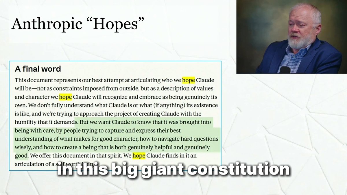 The language of Anthropic's Claude AI constitution really makes me squirm, especially recognizing that the people writing it have access to the next version of Claude that we haven't seen yet. They are clearly speaking to it as if it's an entity, as if it's a person, as if it has consciousness, as if it has a will, as if it's another human being. All of this and more is in my #AI deep-dive in Volume 2 of my Renaissance Report: