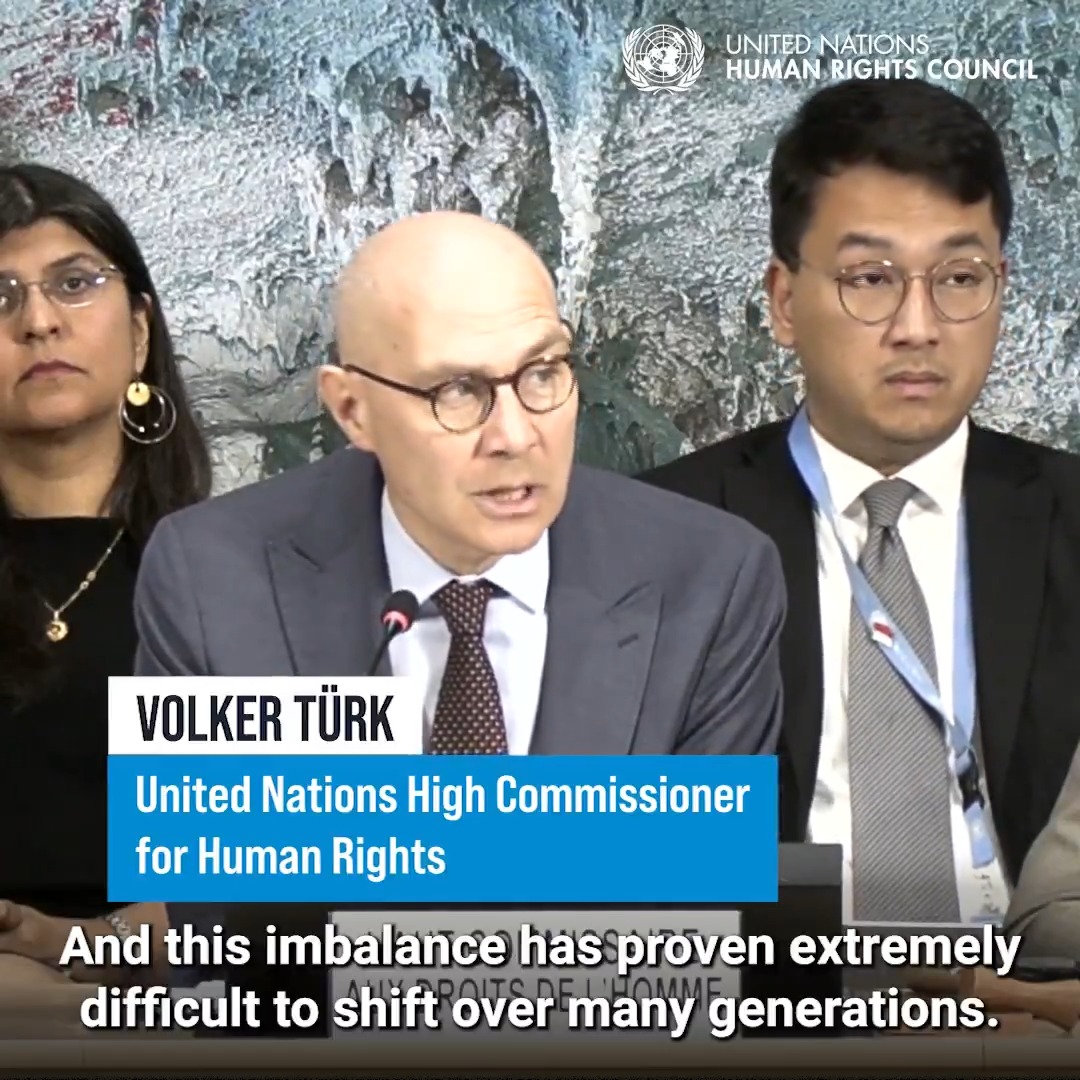 "The question is: why aren’t gender-equal laws and policies adopted more widely? "And the answer is: patriarchy." - Statement by UN Human Rights chief Volker Türk to the United Nations Human Rights Council ahead of #IWD2026. #ForAllWomenAndGirls