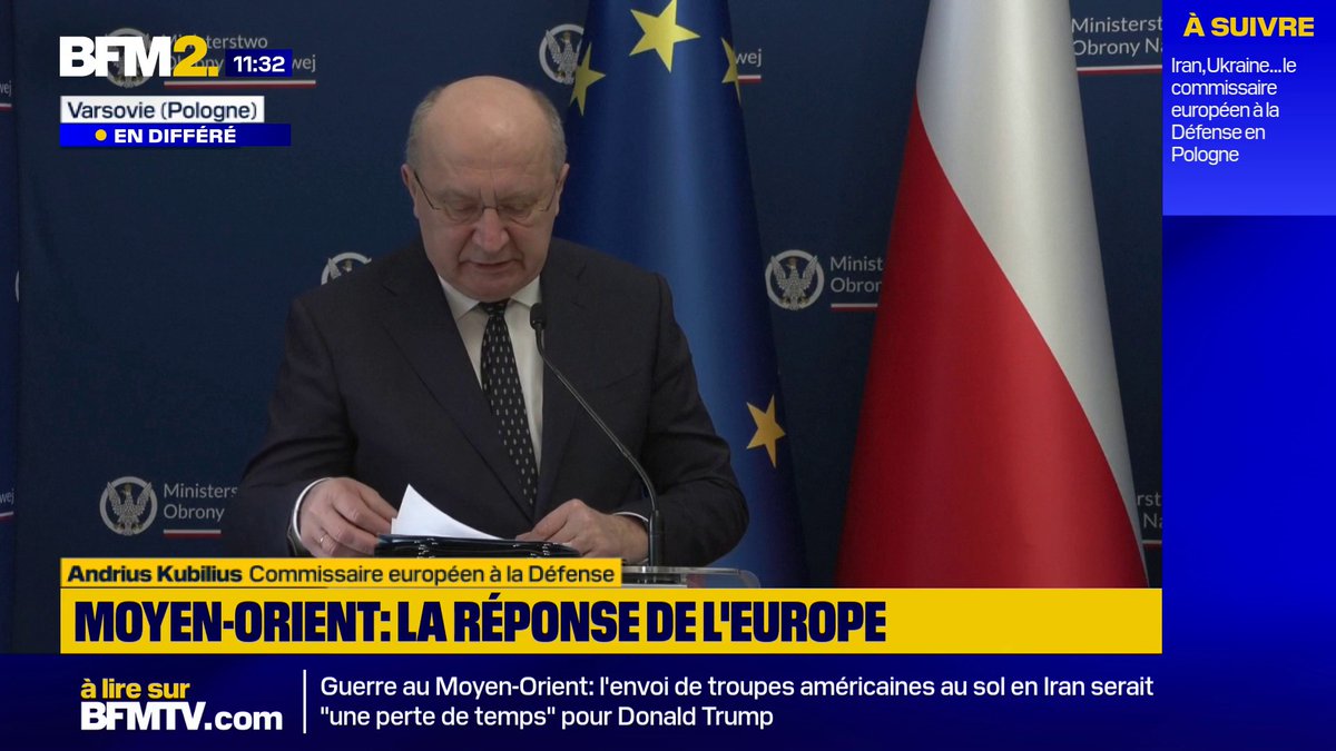 Les États-Unis ne seront "pas en mesure de fournir suffisamment de missiles" en même temps dans le Golfe, en Ukraine et à sa propre armée, estime le commissaire européen à la défense, Andrius Kubilius #BFM2