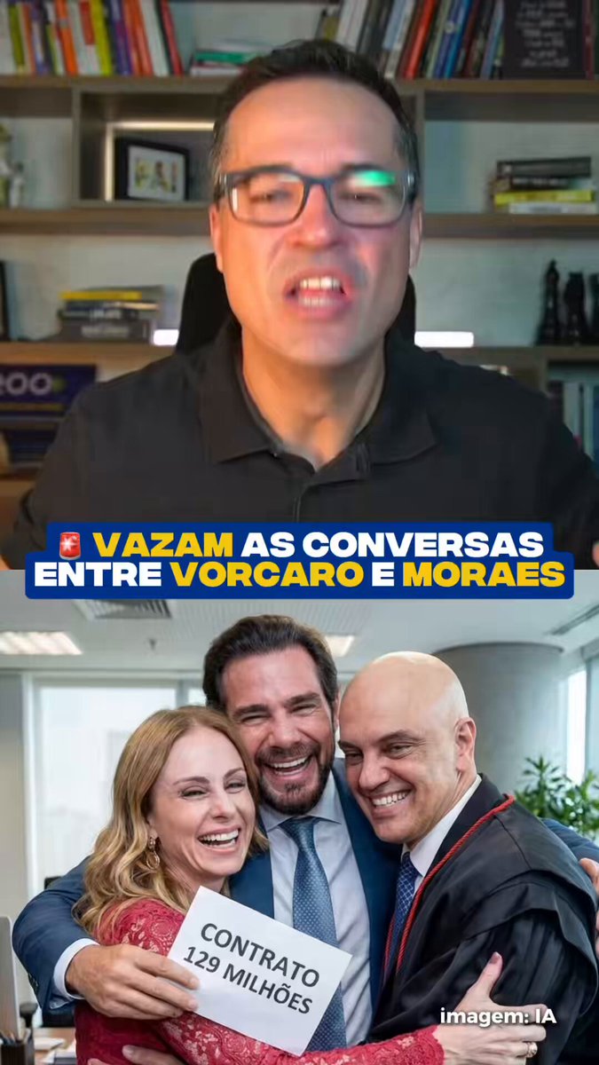 🚨 Vazam novas conversas entre Moraes e Vorcaro! Precisamos parar de fingir normalidade: Moraes precisa ser investigado, afastado e PRESO. 📲 Se você concorda, escreva nos comentários 👇 🤖 As imagens geradas por inteligência artificial (IA) têm propósito meramente ilustrativo.