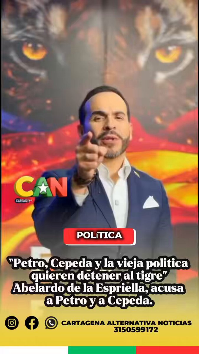 #Política “Petro, Cepeda y la vieja politica quieren detener al tigre” Abelardo de la Espriella, acusa a Petro y a Cepeda. #CartagenaAlternativa #Noticias #DelLadoDeLaGente
