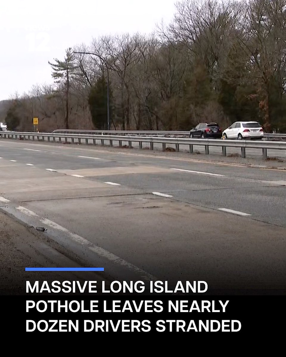 POTHOLE CHAOS: Nearly a dozen drivers pulled over with flat tires. They blame a massive pothole that had been previously patched in the southbound lanes just before the Northern State Parkway. #News12LI #Transportation