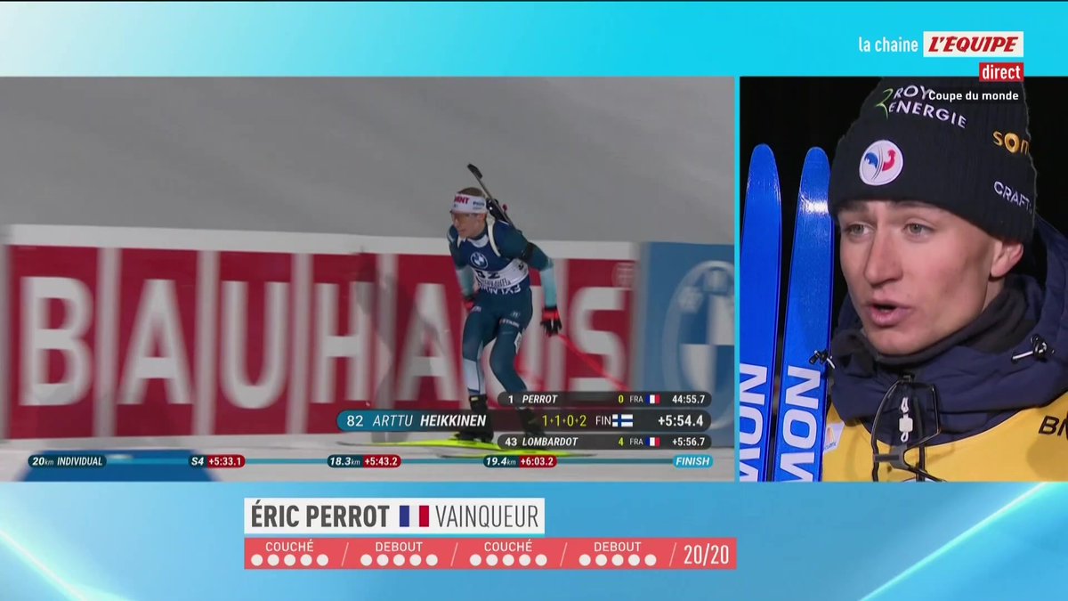💬 Éric Perrot, vainqueur de son premier petit globe après sa victoire sur l'individuel de Kontiolahti : « C'est génial, c'est que du bonheur ! C'est une vraie fierté. » Suivez la Coupe du monde de biathlon en direct sur la chaine L'Équipe #lequipeBIATHLON