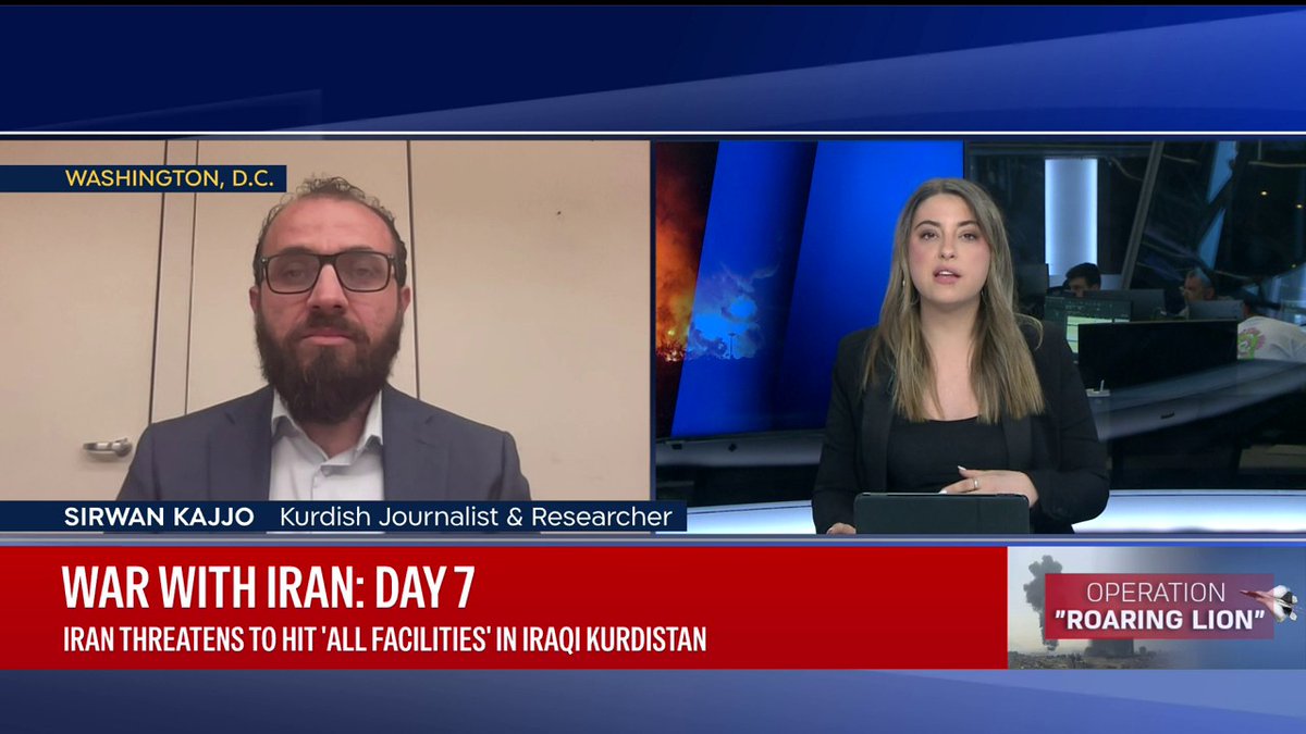 'Iranian Kurdish forces have been training for a long time, they've been waiting for this moment. There is a willingness on the side of Iranian Kurds to participate in the larger offensive' Sirwan Kajjo joins Natasha Raquel Kirtchuk on #i24NEWS's Operation Roaring Lion Special Edition