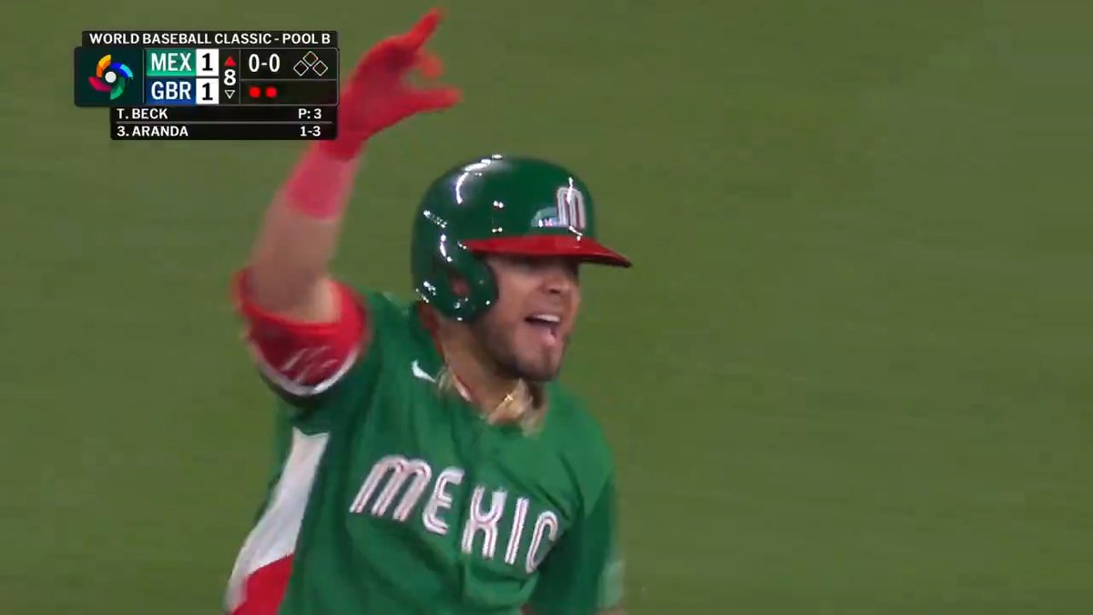 Team Mexico's Jonathan Aranda gets enough for a go-ahead three-run homer! #WorldBaseballClassic