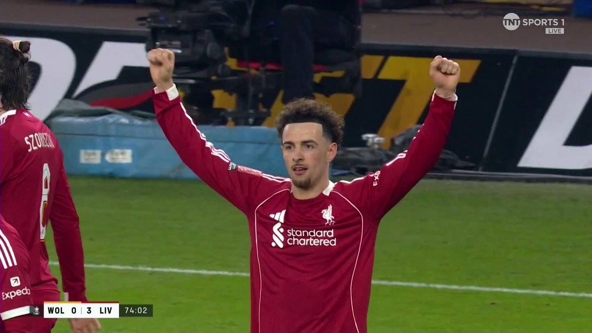 Game, set and match for Liverpool, as Curtis Jones curls home a beauty after some lovely build up play to give them a 3-0 lead, and passage to the Quarter Finals of the FA Cup 🏆 📺 TNT Sports & discovery+ UK