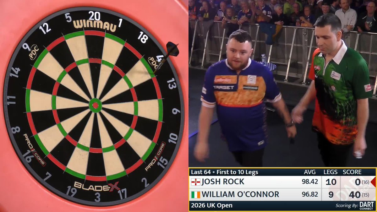 DARTING DRAMA! Josh Rock sets up a potential ten-darter in the decider, before overcoming a host of missed match darts to win an absolute thriller against Willie O'Connor! Live Scores &amp; Streaming 📲 #UKOpenDarts | R4