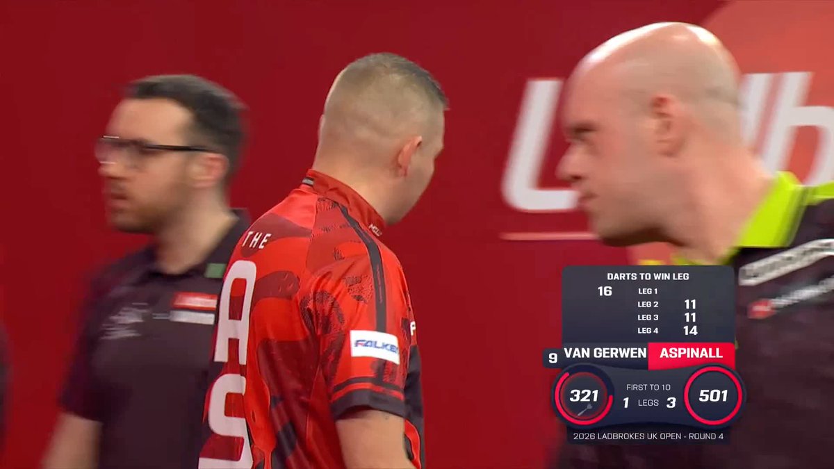 TEN-DARTER FROM MVG 🟢 A very high-quality contest so far between Michael van Gerwen and Nathan Aspinall, as the Dutchman takes out a 10-darter to reduce the deficit to 3-2! Live Scores & Streaming 📲 #UKOpenDarts | R4