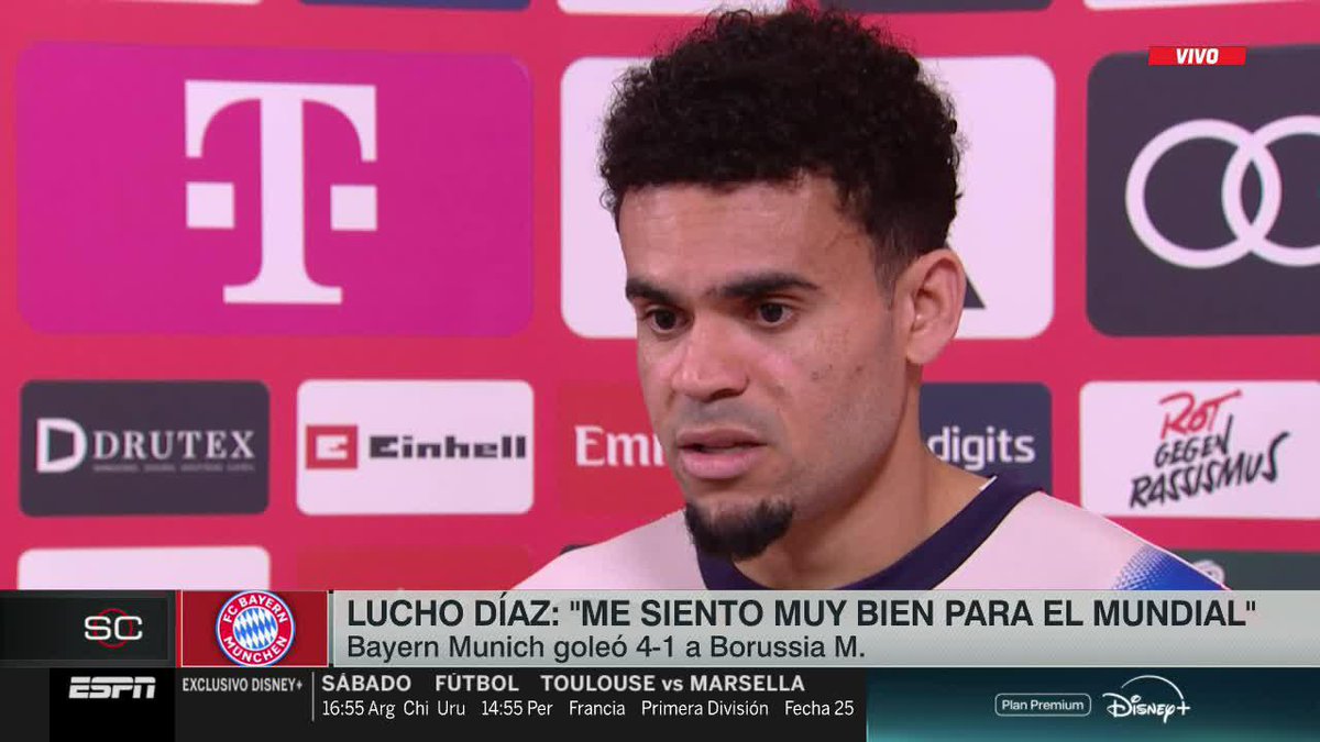 "HAY QUE TRATAR DE RECUPERARSE BIEN Y SE QUE VOY A ESTAR BIEN FÍSICAMENTE PARA EL MUNDIAL" 🇨🇴 Se viene la recta final de la temporada en Europa pero Lucho Díaz ya piensa en al la Copa del Mundo con Colombia. 📺 #SportsCenter | #DisneyPlus Plan Premium