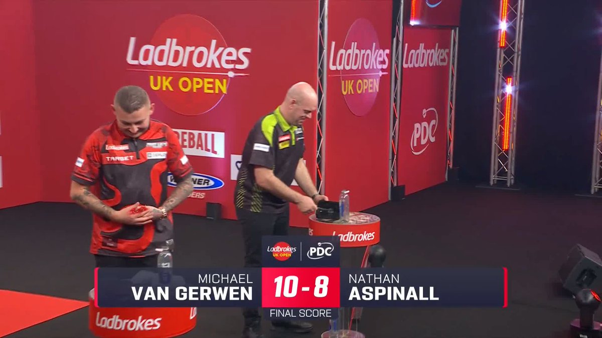 MVG TOPPLES ASPINALL 🟢 Michael van Gerwen averages just shy of 102 in a stellar performance to see off Nathan Aspinall 10-8 and complete our round five line-up! Stay tuned for the draw 👀