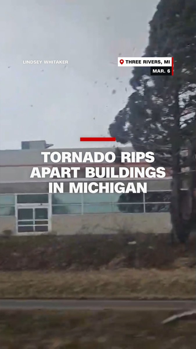 A motorist captured footage of a tornado in Three Rivers, Michigan, tearing across buildings and peeling the roof off of a storage facility. See more: